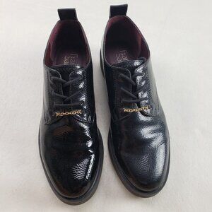 Franco Sarto Carey Oxford Shoe Womens 7.5 Black Faux Leather Lace Up Lug Sole